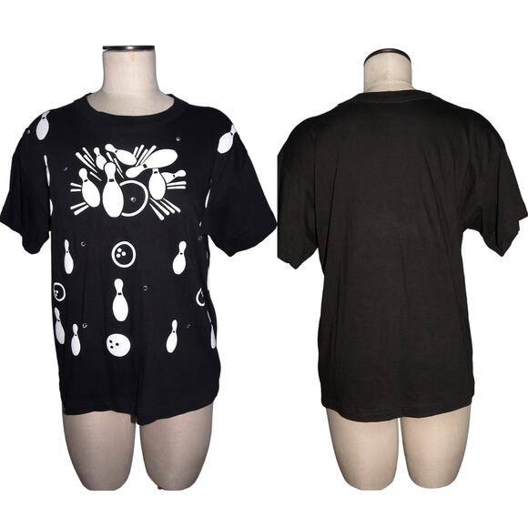 Vintage Rhinestones Puffy Print Bowling T Shirt | made USA - Picture 5 of 8